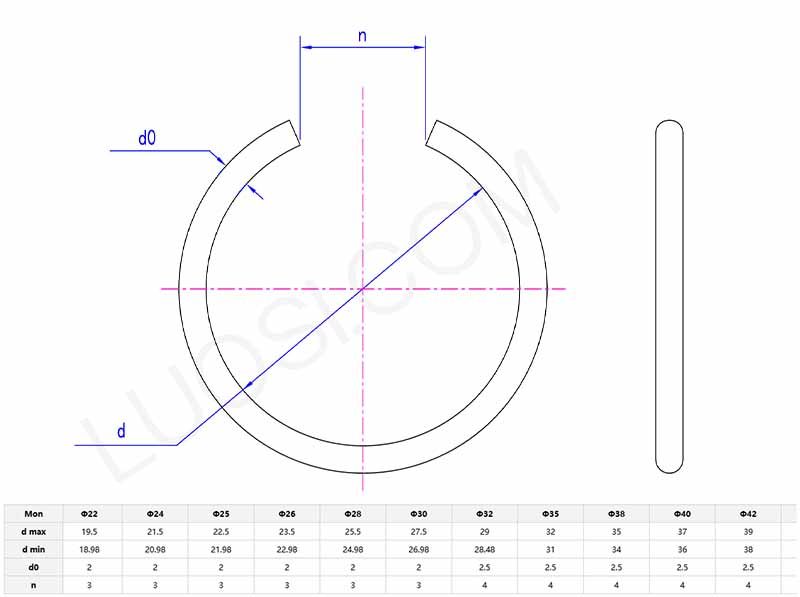parameter Round Wire Snap Ring For Shaft